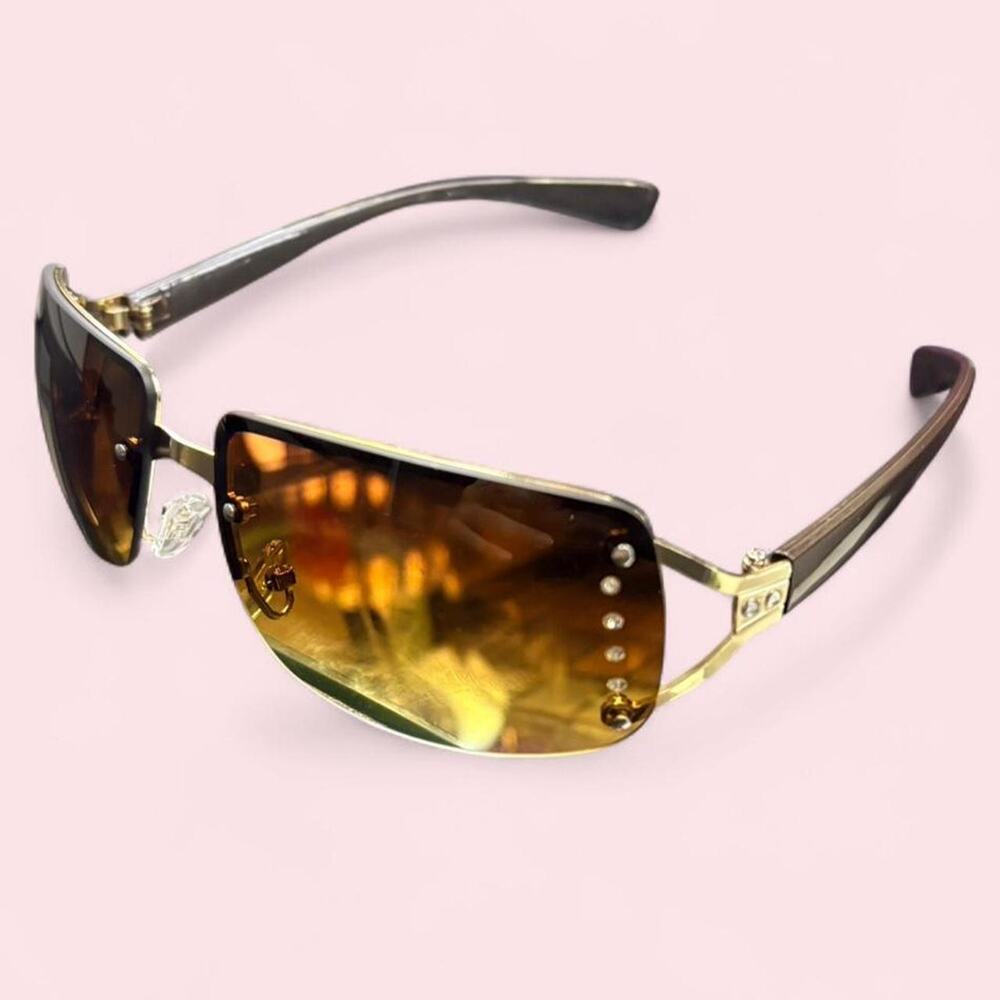 Sunglasses Women's Rectangle Brown Lens Rhinstones y2k 2000s glam mcbling